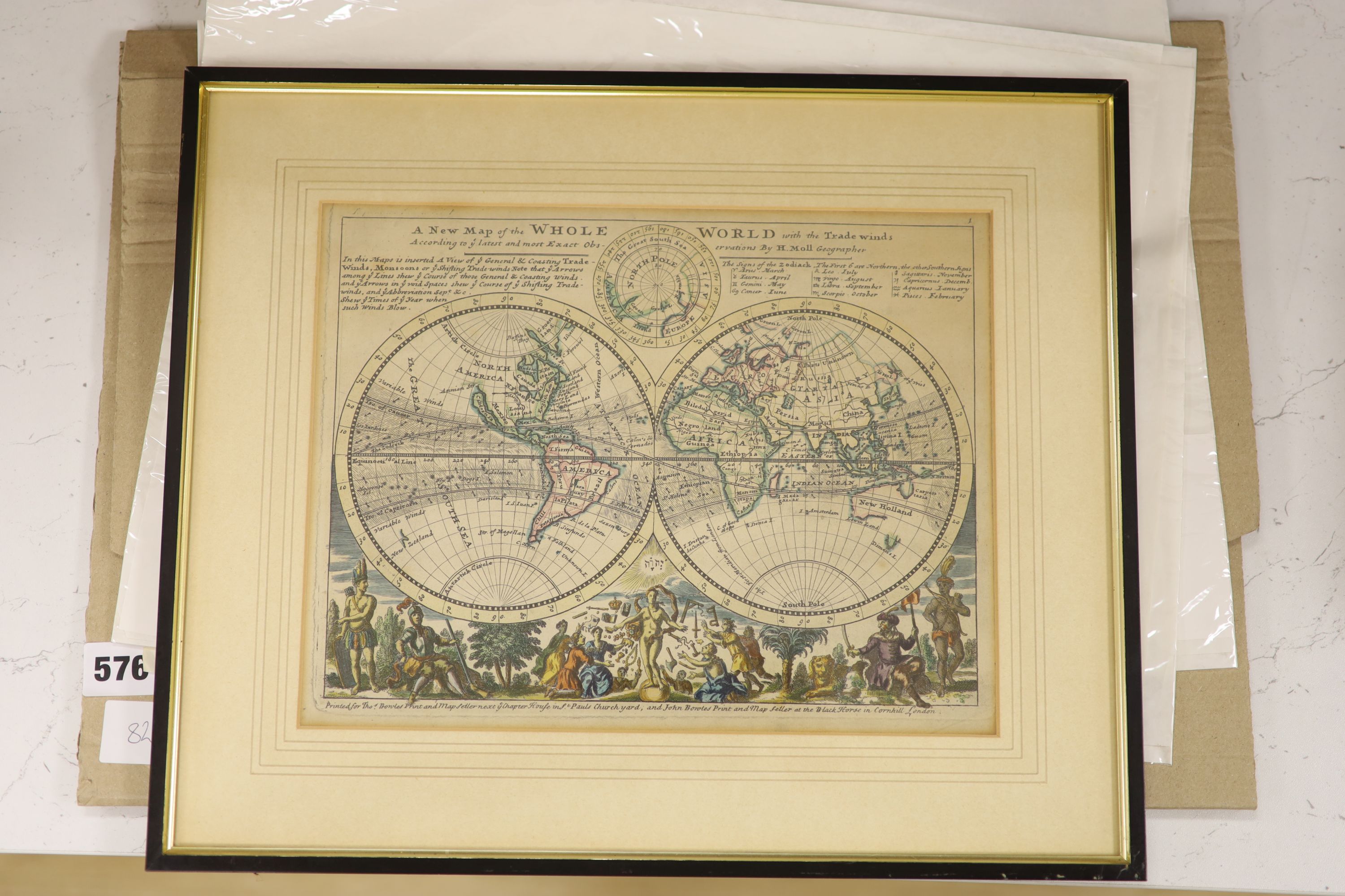 Thomas Bowles publ. after H. Moll, A New Map of the Whole World with the Trade Winds, 21 x 28cm